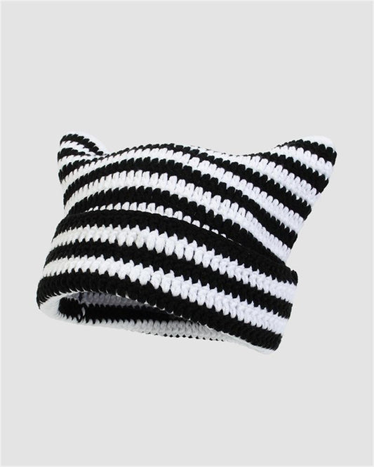 Horned Stripe Knitted Beanie