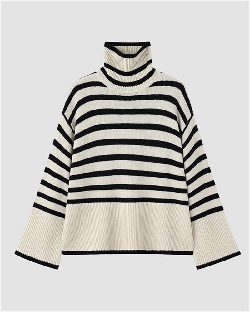 High Neck Zebra Stripe Sweater