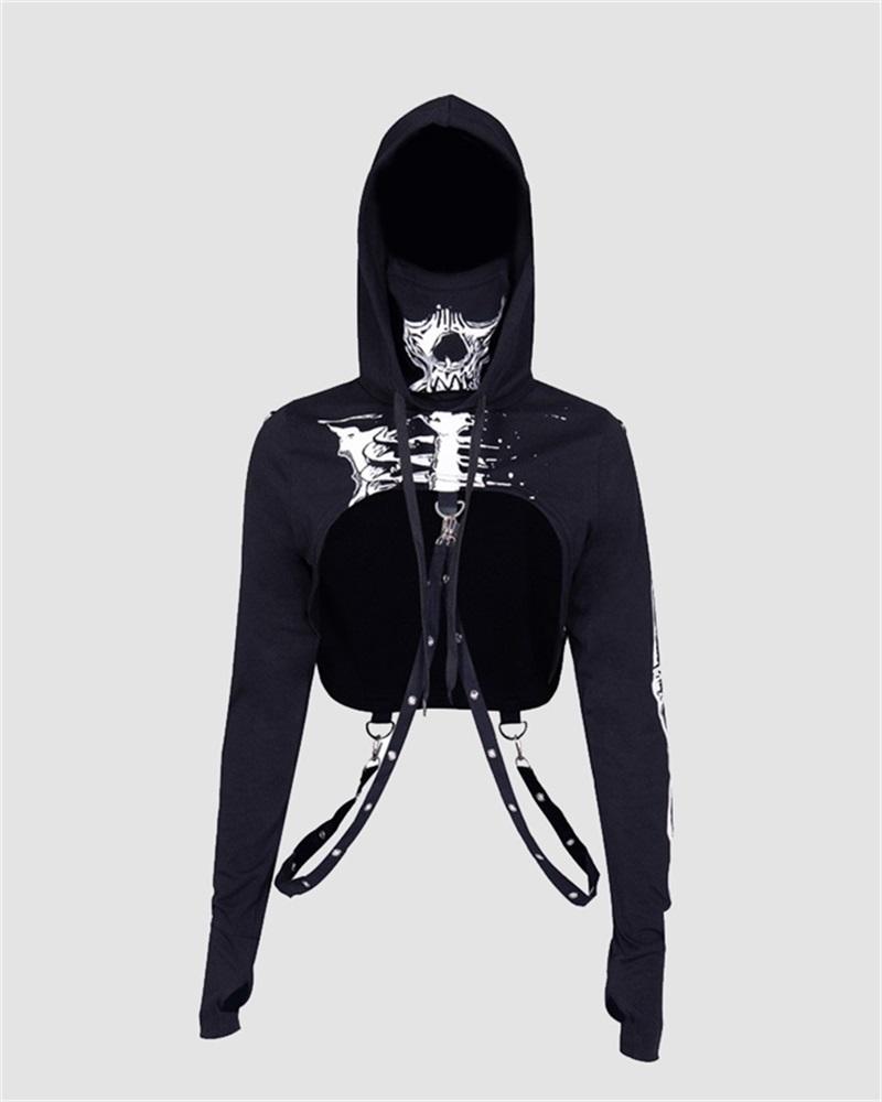 Halloween Dark Skull Head Mask Chain Hooded Top