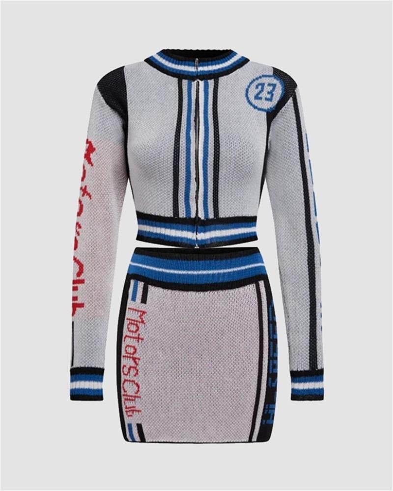 Racing Club Cardigan & High-Waist Skirt Coord Set