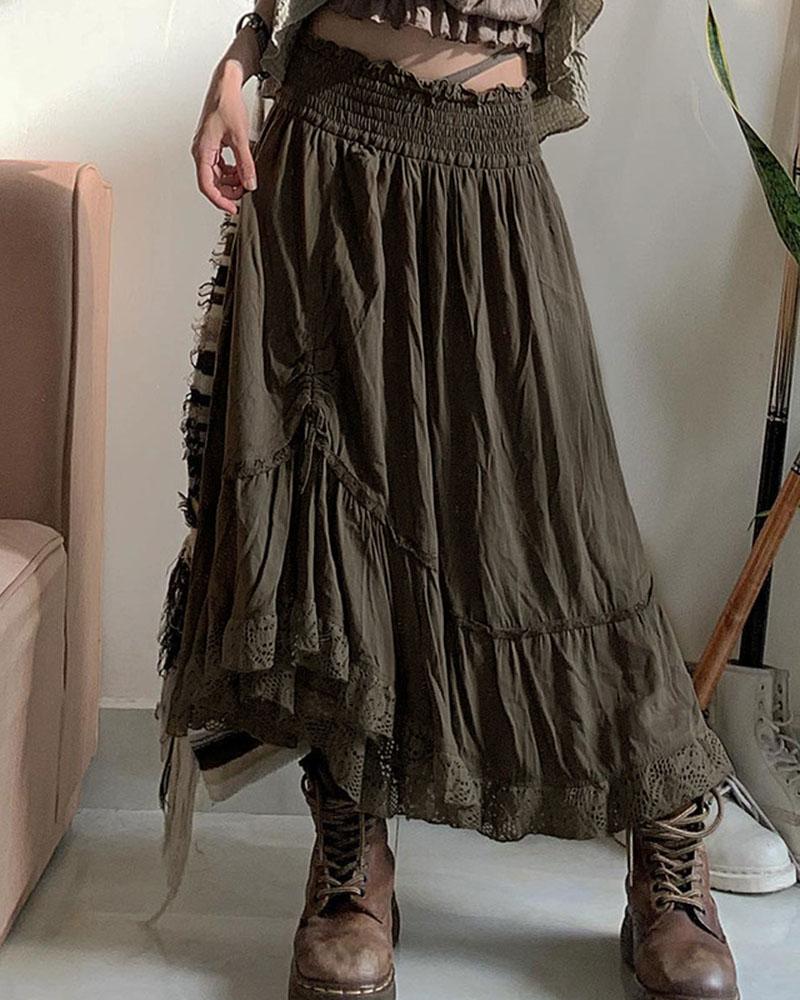 Lace Pleated Maxi Skirt