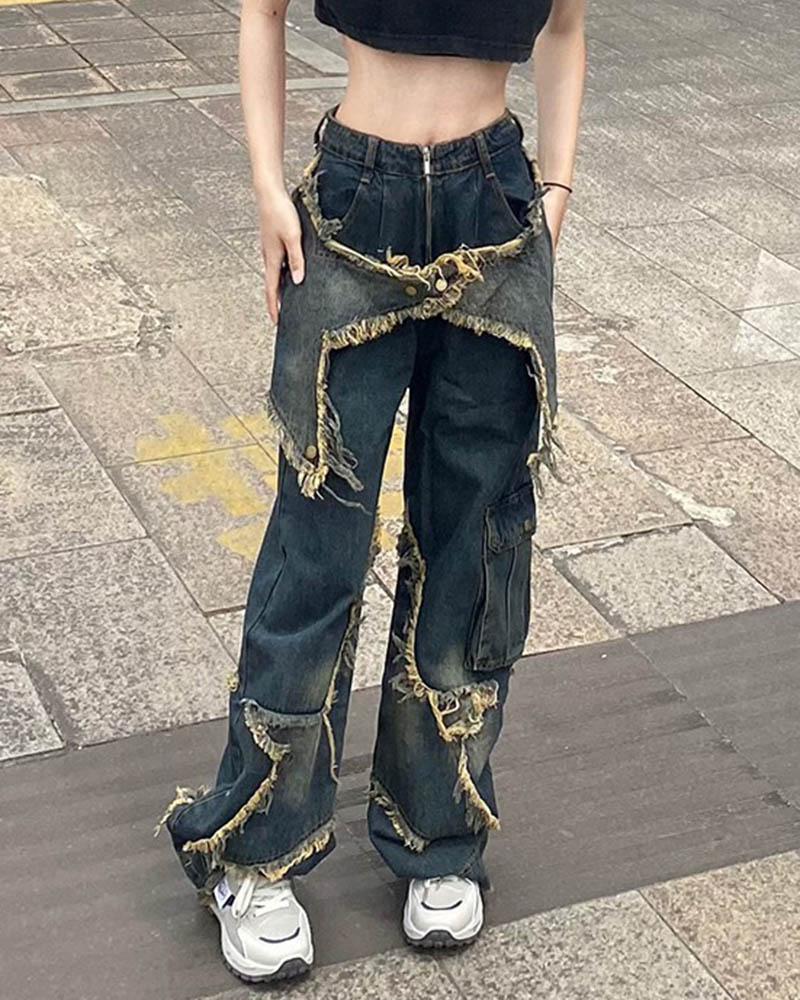 Star Patchwork Baggy Jeans