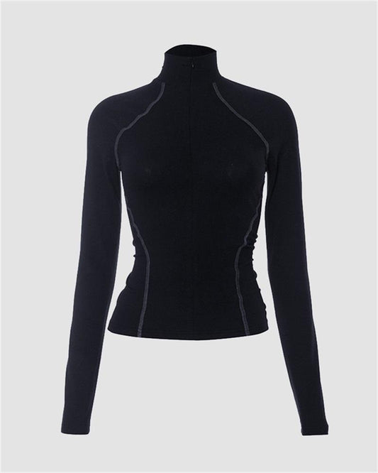 Hidden Zipper Sporty Long Sleeve T-Shirt