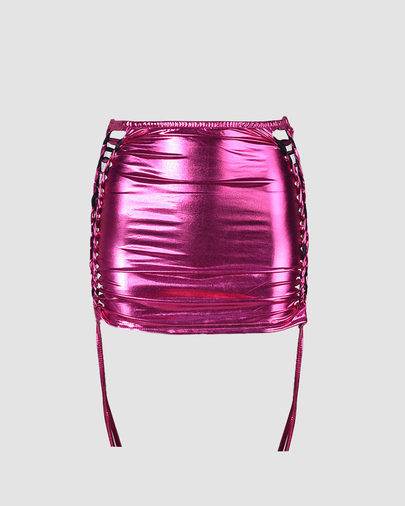 Shoelace Reflective Mini Skirt