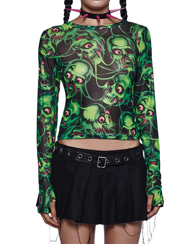 Horrific Skulls Halloween Mesh Top