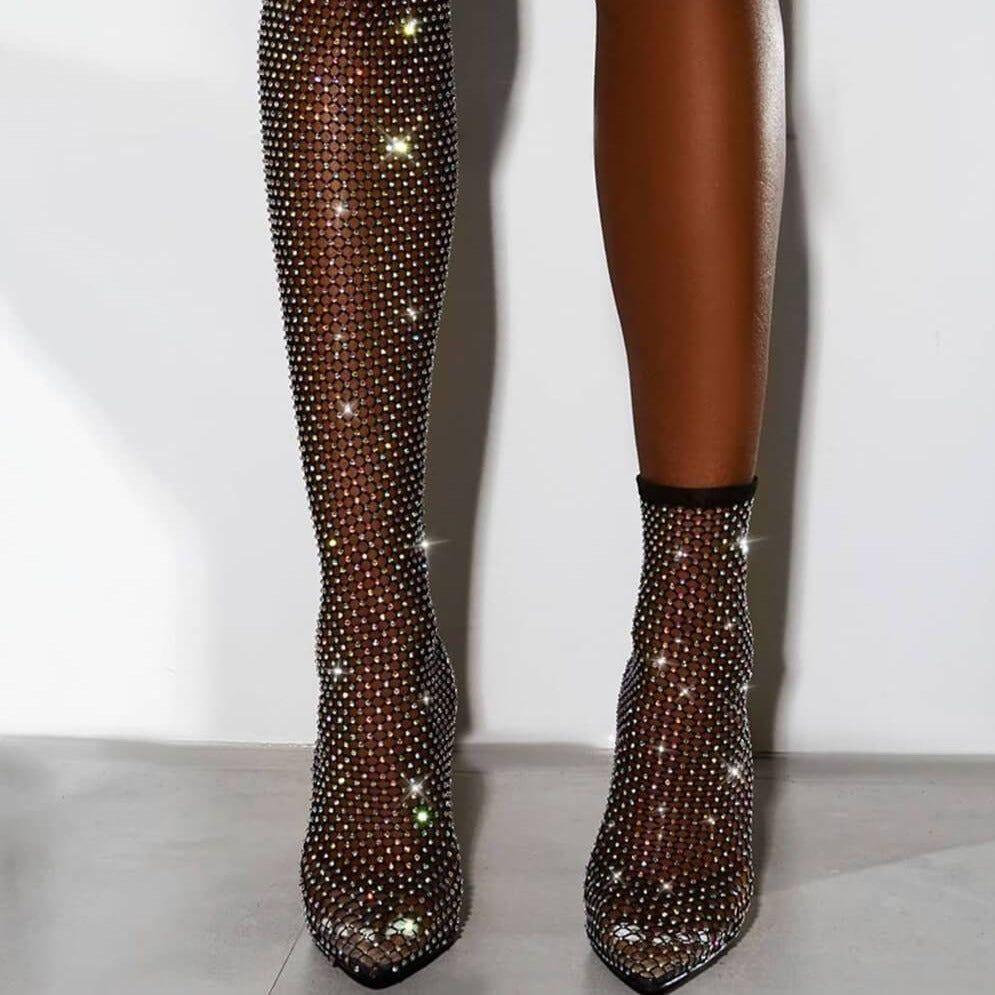 Glimmer Rhinestone Mesh Heel Boots