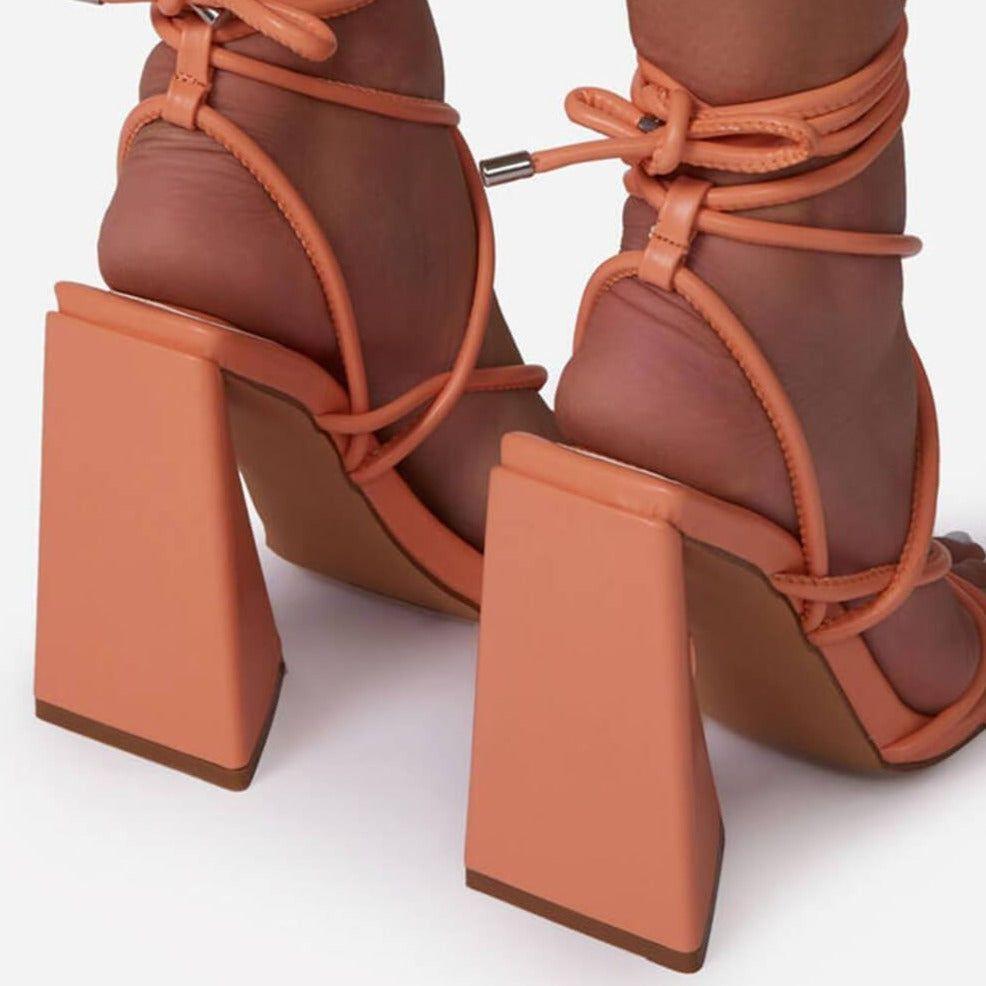 Niki Square Toe Lace Up Block Heels