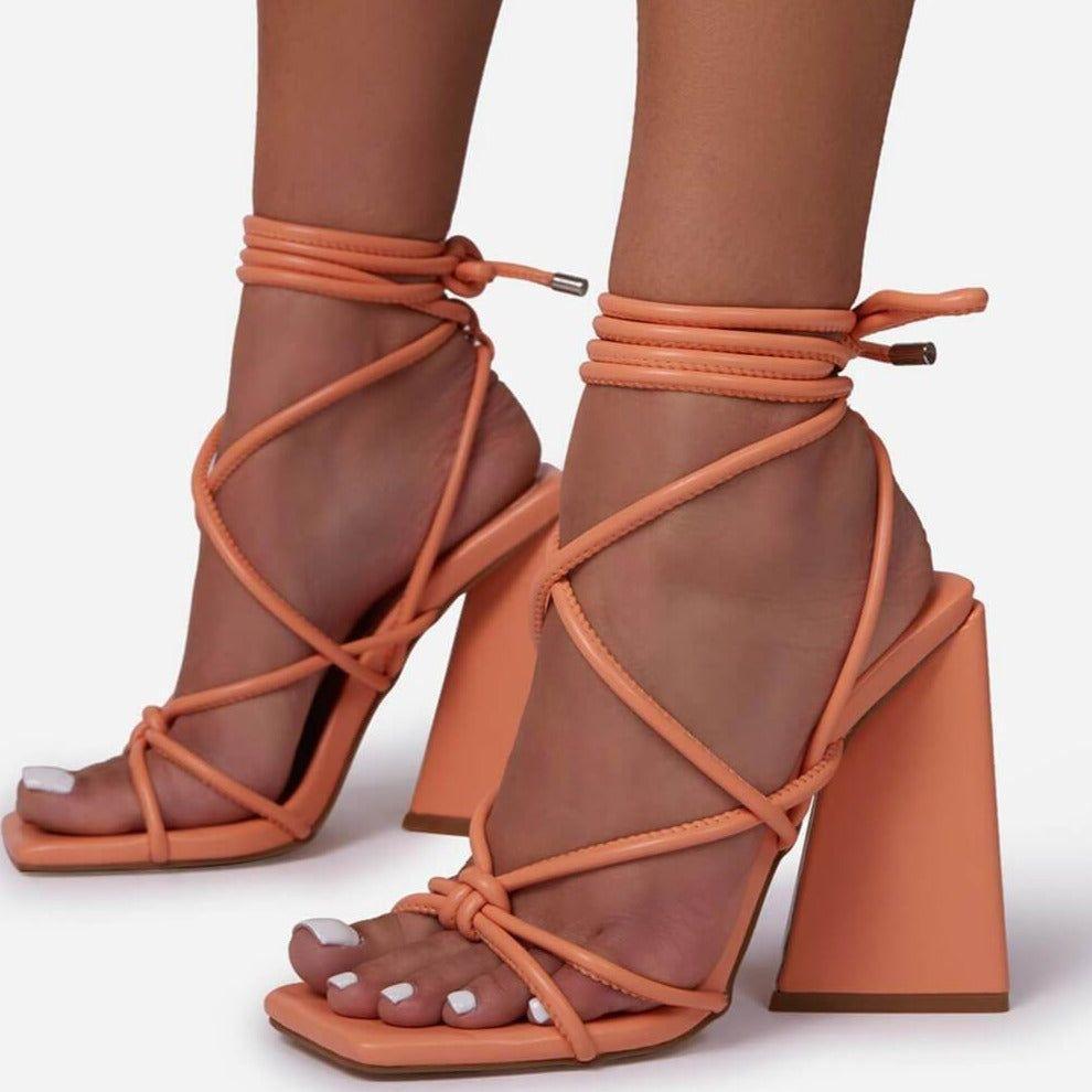 Niki Square Toe Lace Up Block Heels