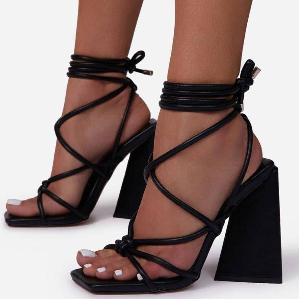 Niki Square Toe Lace Up Block Heels