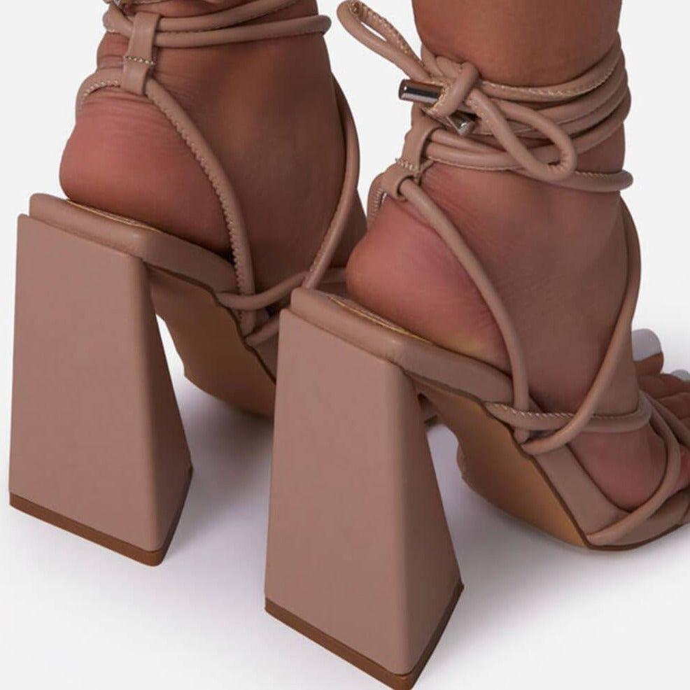 Niki Square Toe Lace Up Block Heels