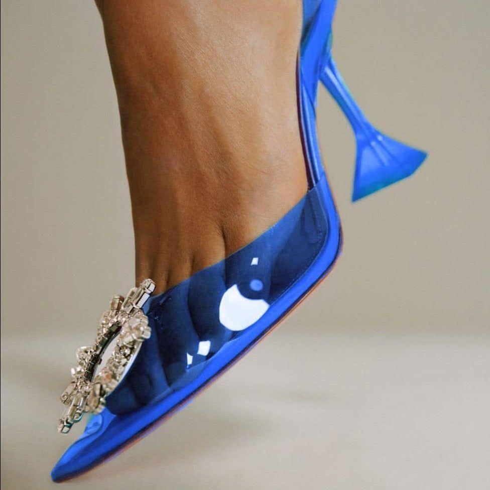 Color Cinderella Pointed Toe Crystal Brooch Heels