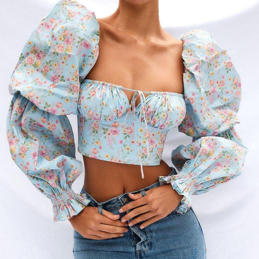 Back To Paris Puff Long Sleeve Crop Top