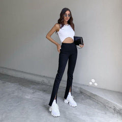 Shauna High Waist Front Slit Pants