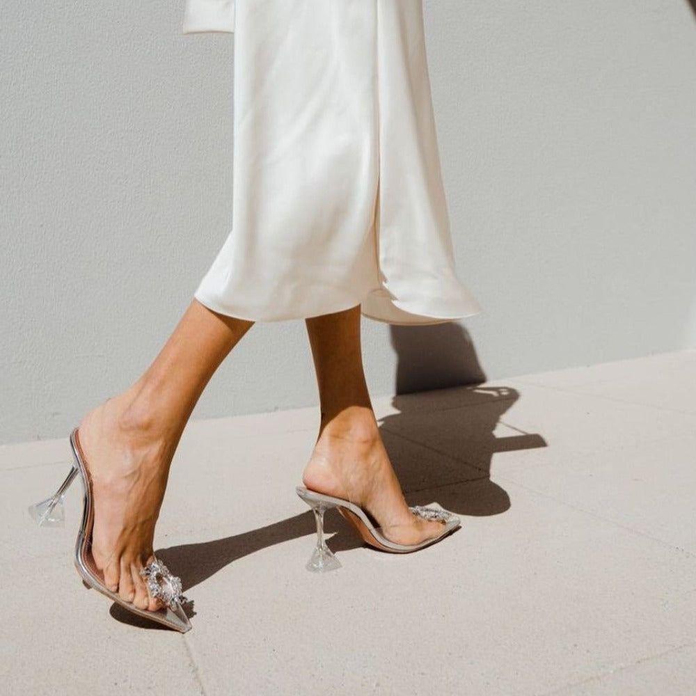 Cinderella Pointed Toe Crystal Brooch Heels