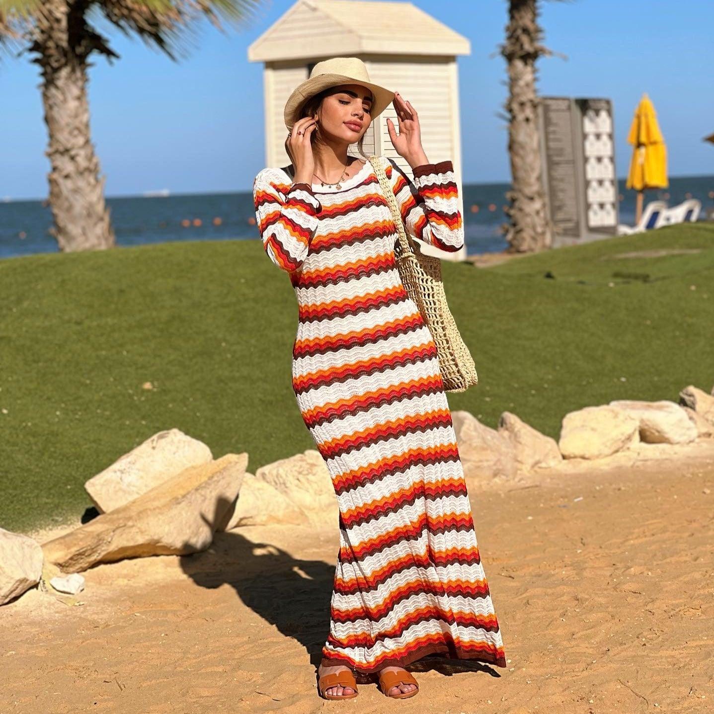 Rainbow Wishes Cotton Knitted Maxi Dress