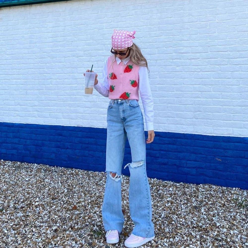 Strawberry Milkshake Cropped Knitted Vest