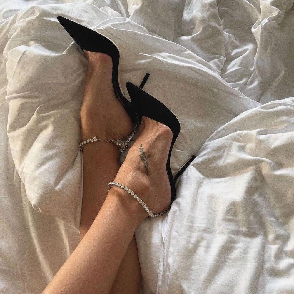 Lioness Crystal Chain Satin Heels