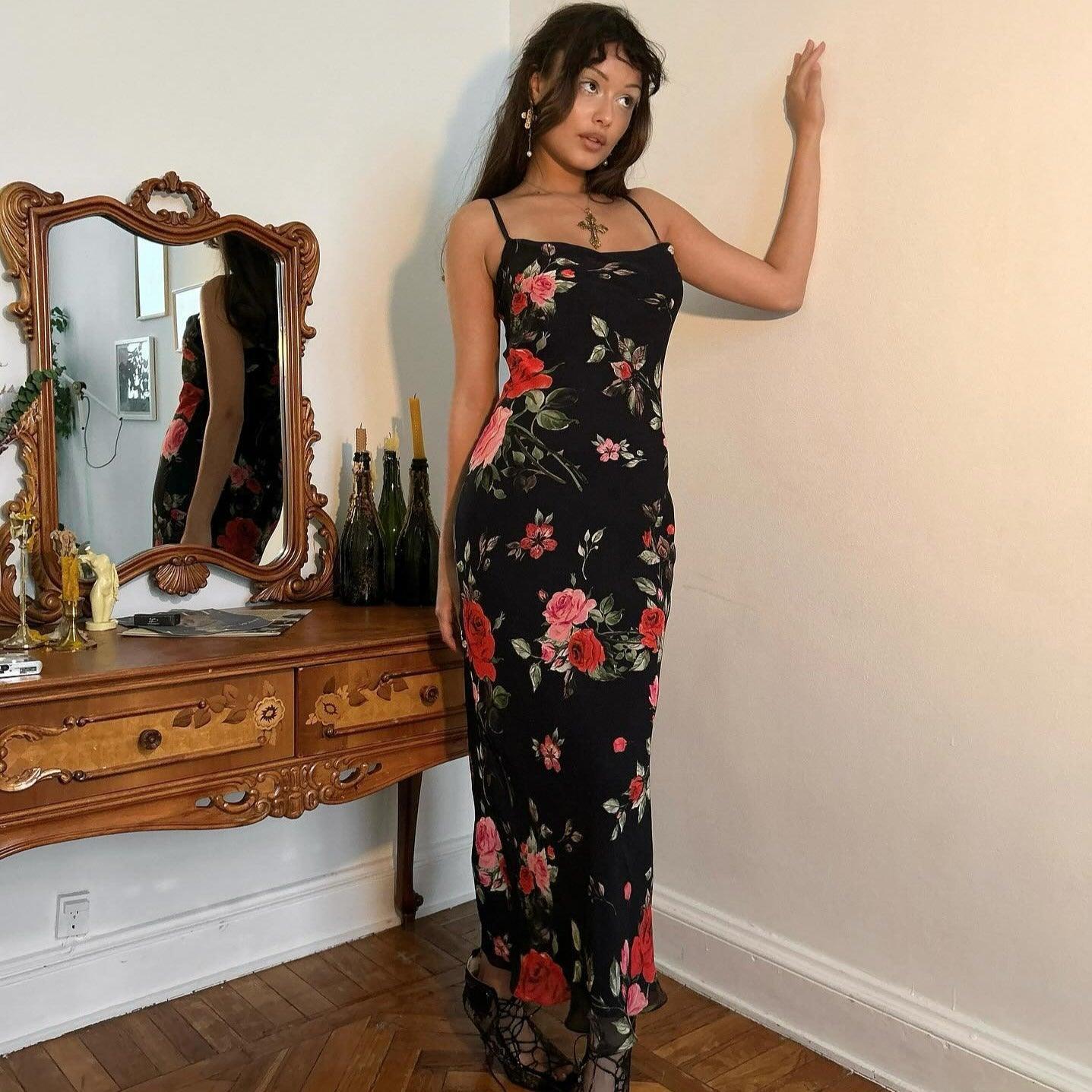 Rome Nights Flower Print Maxi Dress