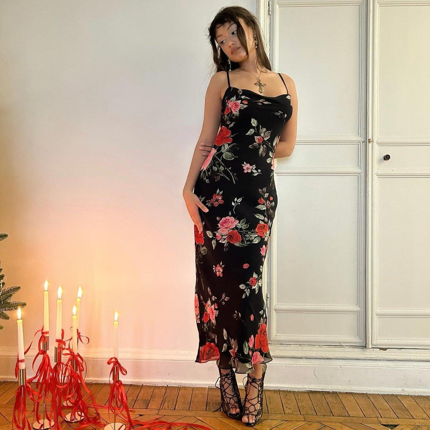 Rome Nights Flower Print Maxi Dress