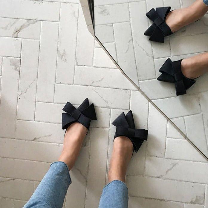 Starry Night Oversized Bow Satin Slippers