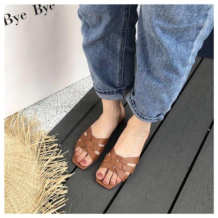 Dione Square Toe Flat Slide-On Sandals