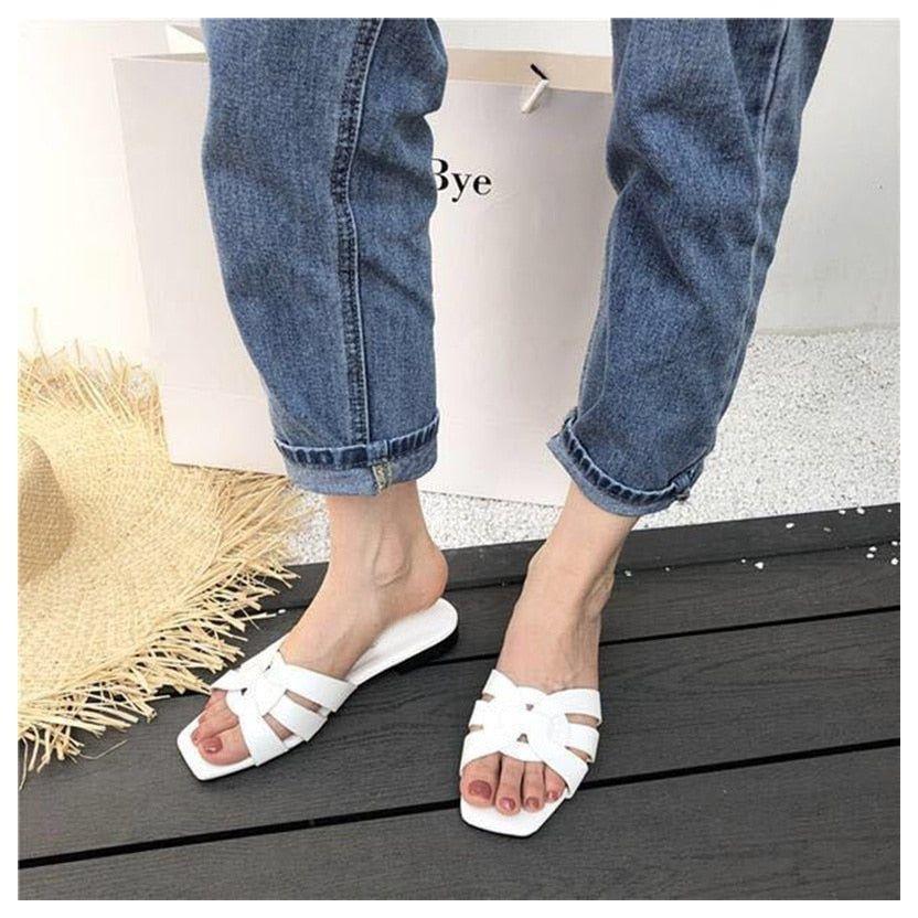 Dione Square Toe Flat Slide-On Sandals