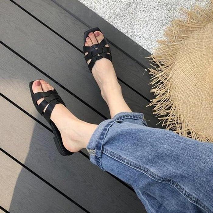 Dione Square Toe Flat Slide-On Sandals