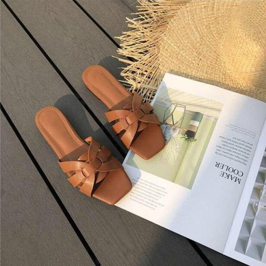 Dione Square Toe Flat Slide-On Sandals