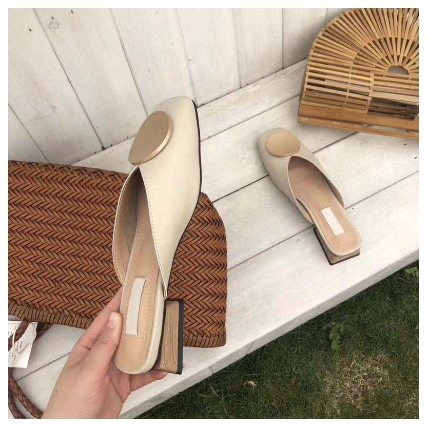 Sunset Square Toe Wooden Heel Slippers