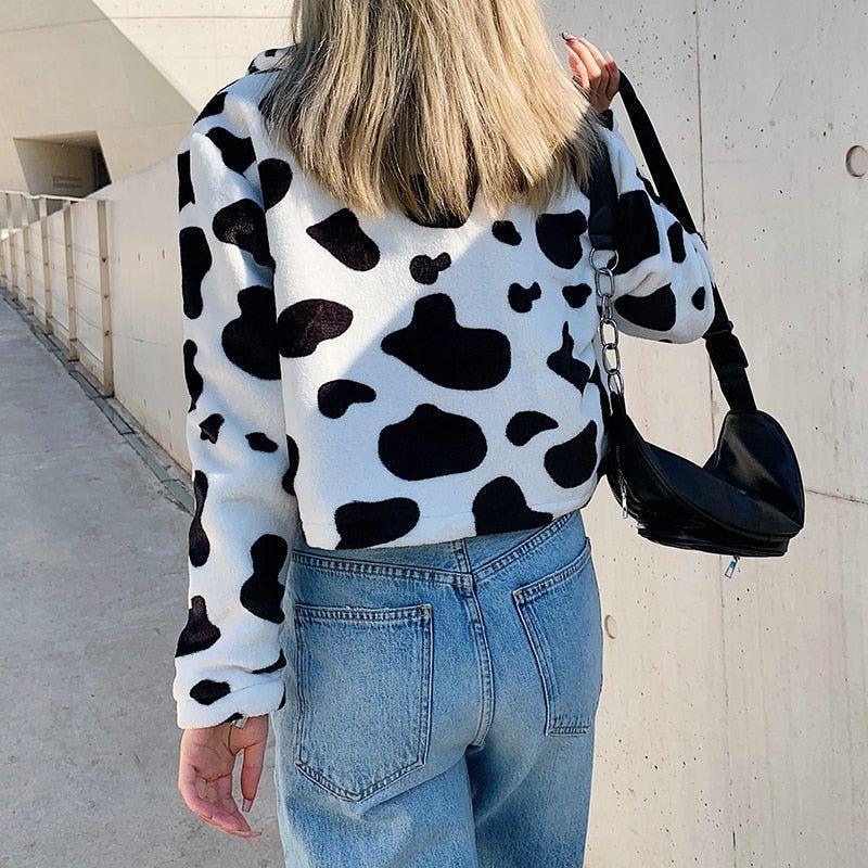 Alvina Cow Pattern Plush Jacket