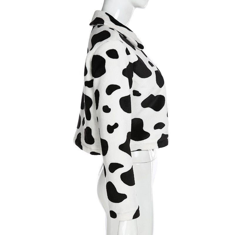 Alvina Cow Pattern Plush Jacket