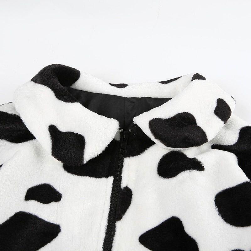 Alvina Cow Pattern Plush Jacket