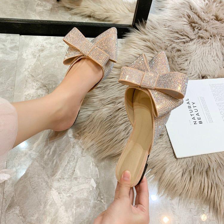 Amelia Oversized Bow Glitter Slippers