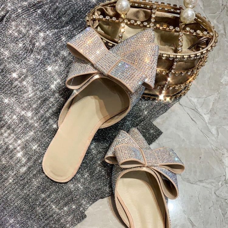 Amelia Oversized Bow Glitter Slippers