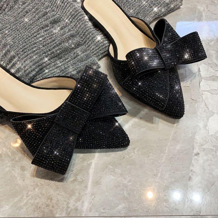 Amelia Oversized Bow Glitter Slippers