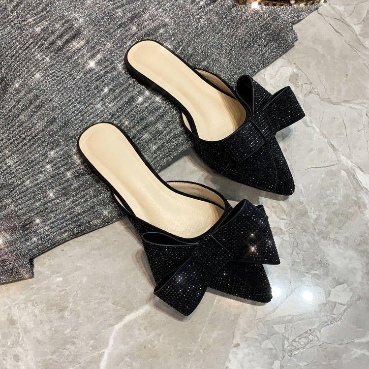 Amelia Oversized Bow Glitter Slippers