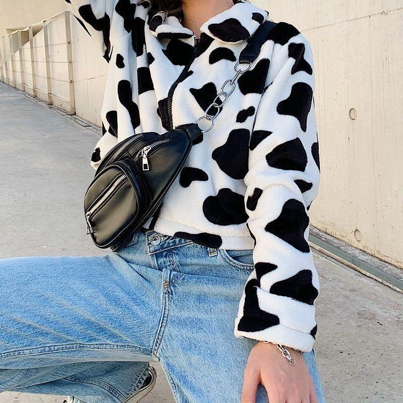 Alvina Cow Pattern Plush Jacket