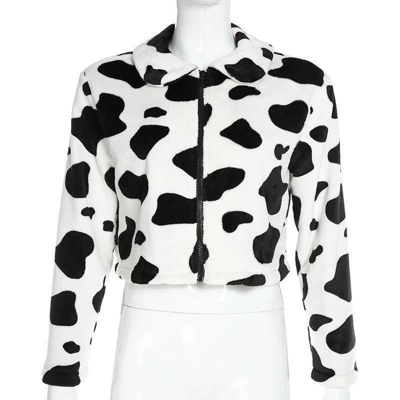 Alvina Cow Pattern Plush Jacket