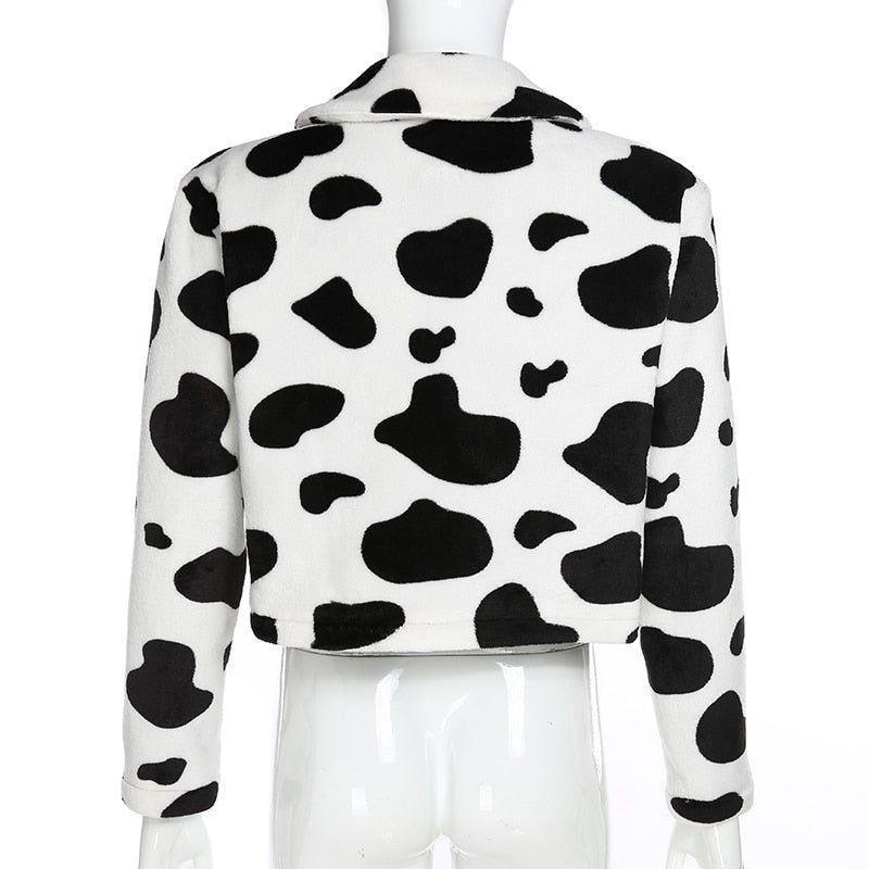 Alvina Cow Pattern Plush Jacket