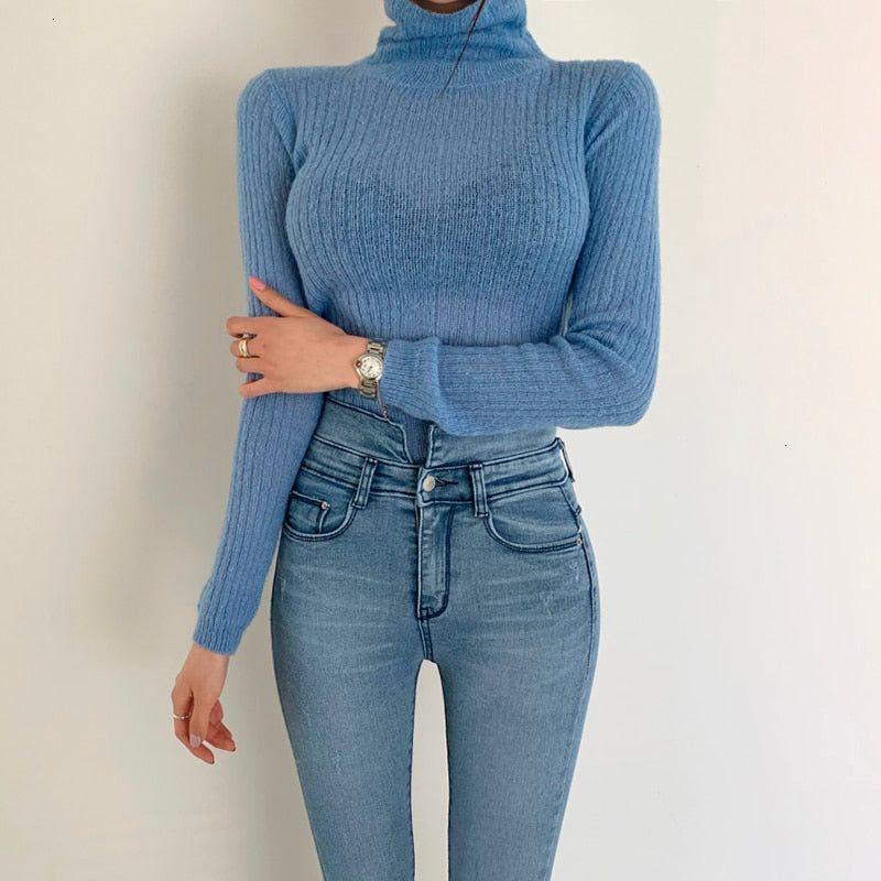 Brandy Turtleneck Ribbed Knit Crop Sweater