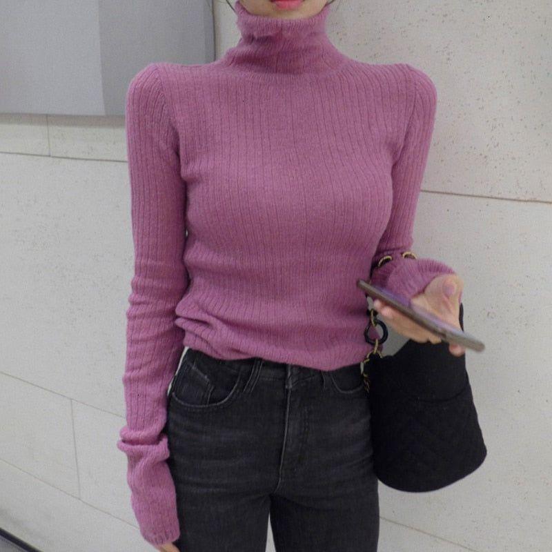 Brandy Turtleneck Ribbed Knit Crop Sweater