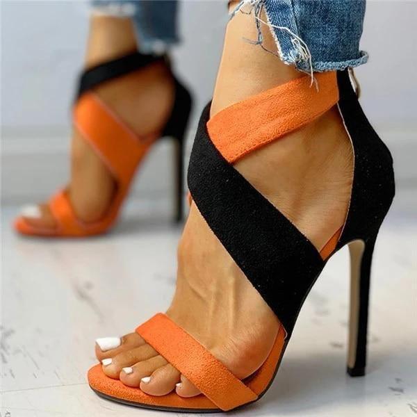 Summer Heat Two Tone Cross Strap Stiletto Sandals