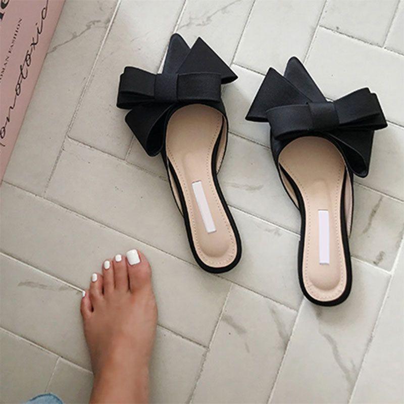 Starry Night Oversized Bow Satin Slippers