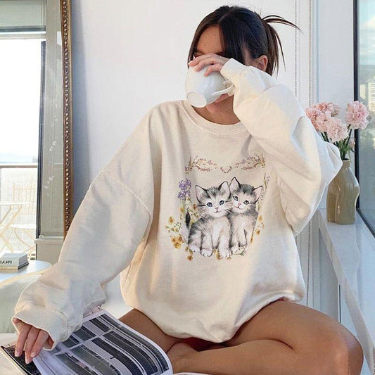 Malina Kitty Flower Print Vintage Sweatshirt