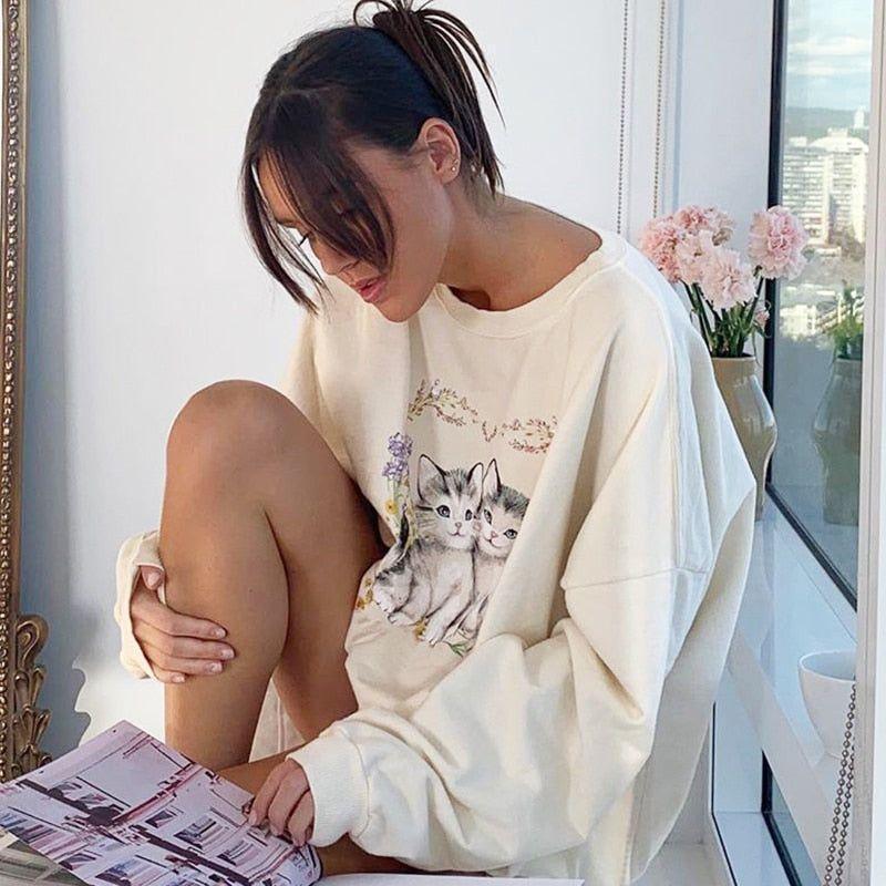 Malina Kitty Flower Print Vintage Sweatshirt