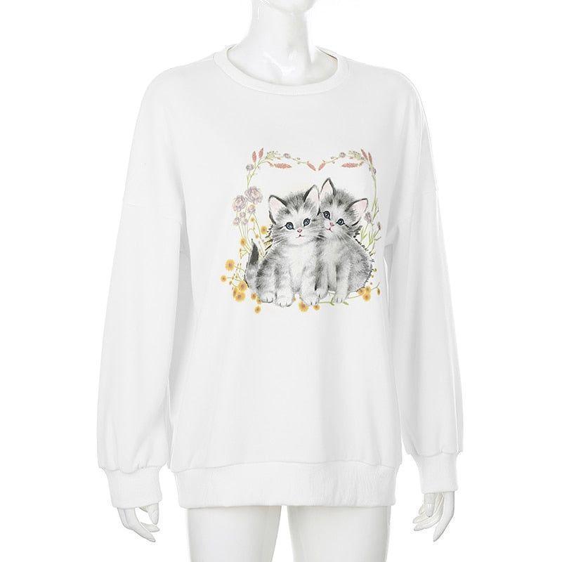 Malina Kitty Flower Print Vintage Sweatshirt