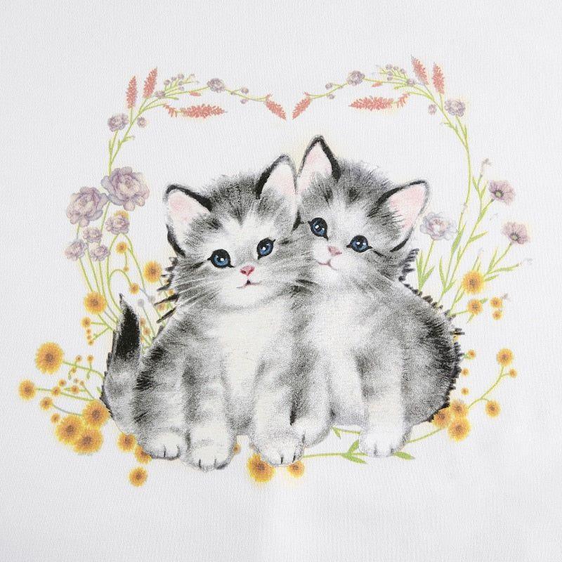 Malina Kitty Flower Print Vintage Sweatshirt