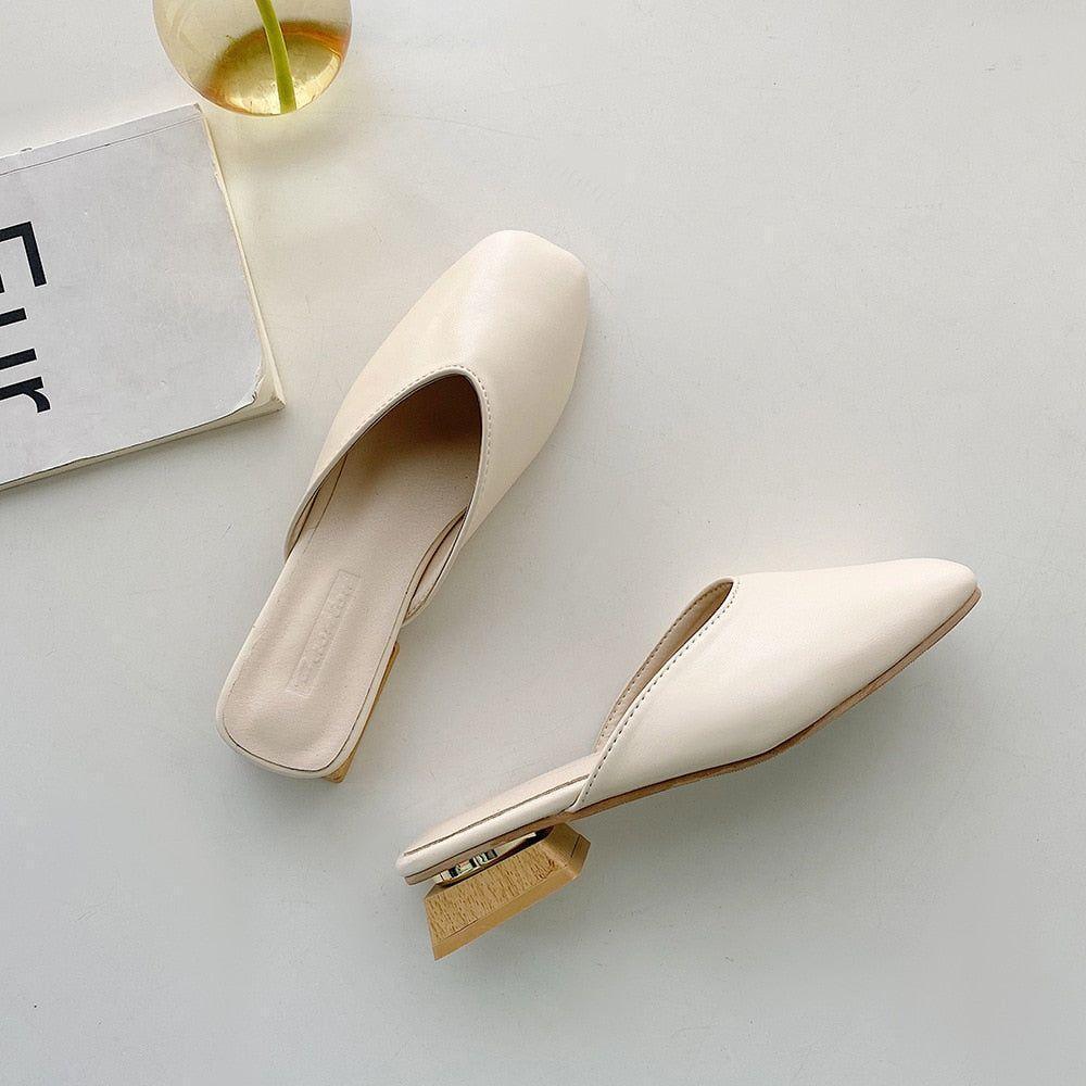 Tavi Square Toe Wooden Heel Slippers