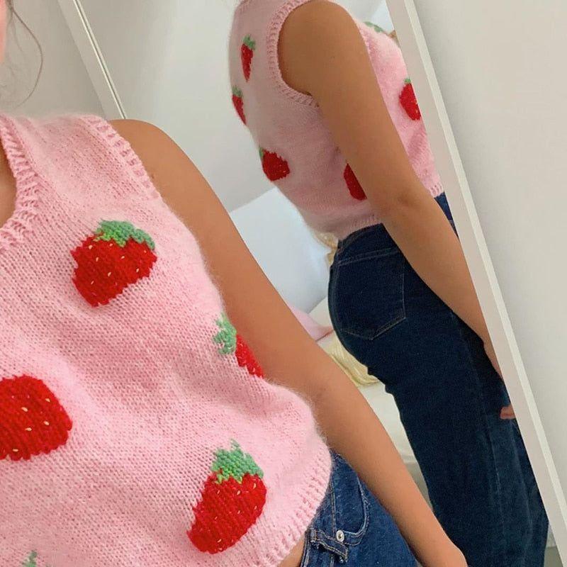 Strawberry Milkshake Cropped Knitted Vest