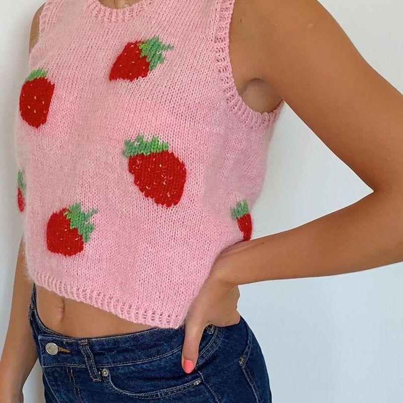 Strawberry Milkshake Cropped Knitted Vest